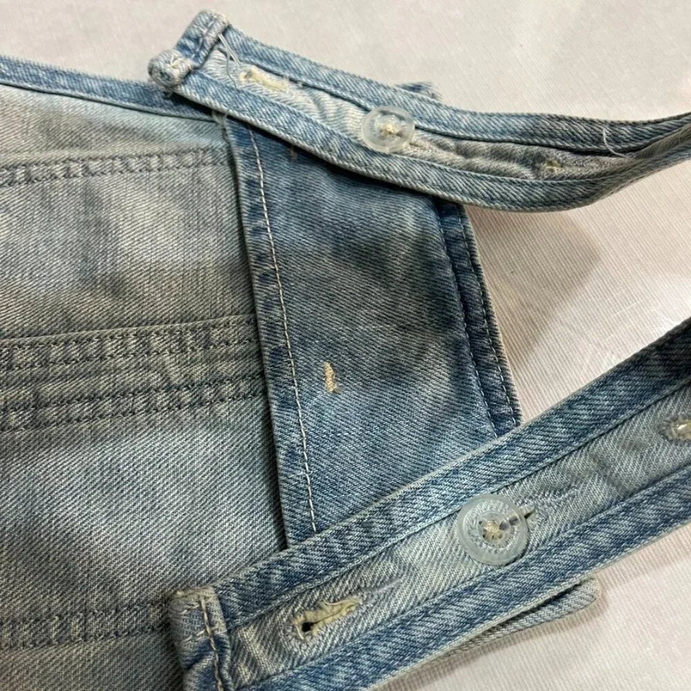 NEW   Old Navy Girls Light Wash Denim Shortalls Frayed Hem Pearl